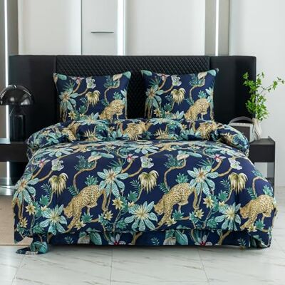 Cotton Market 3-delige beddengoedset van microvezel en katoen, met ritssluiting, bloemenpatroon, dekbedovertrek met 2 kussenslopen 70 x 80 cm, wildgroen Cotton Market 3-delige beddengoedset van microvezel en katoen, met ritssluiting, bloemenpatroon, dekbedovertrek met 2 kussenslopen 70 x 80 cm, wildgroen