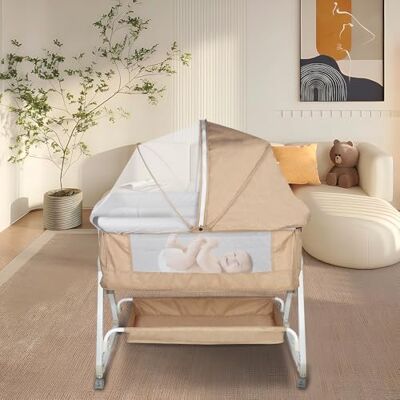 LANTUS 3-in-1 wieg, cododo-bed, kantelwieg, in hoogte verstelbaar op 6 niveaus (106-116 cm (106-108 110-112 114-116)) tot 50 kg, wielen 360 graden, muggennet, opbergmand gebroken wit LANTUS 3-in-1 wieg, cododo-bed, kantelwieg, in hoogte verstelbaar op 6 niveaus (106-116 cm (106-108 110-112 114-116)) tot 50 kg, wielen 360 graden, muggennet, opbergmand gebroken wit