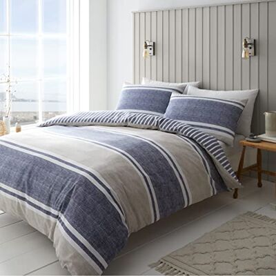 Catherine Lansfield Beddengoedset voor tweepersoonsbed, dekbedovertrek en kussenslopen, gestreept, blauw Catherine Lansfield Beddengoedset voor tweepersoonsbed, dekbedovertrek en kussenslopen, gestreept, blauw