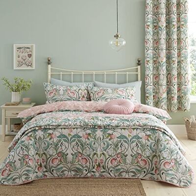 Catherine Lansfield Clarence Floral beddengoedset met dekbedovertrek en kussenslopen, voor tweepersoonsbed, naturel/groen Catherine Lansfield Clarence Floral beddengoedset met dekbedovertrek en kussenslopen, voor tweepersoonsbed, naturel/groen