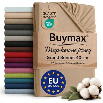 Buymax Hoeslaken, 140 x 200 cm 160 x 220 cm grote bonnet zand Stretch jersey 160 g/m², 97% katoen, 3% elastaan, Oeko-Tex gecertificeerd, voor boxspring- en waterbedden, hoogte 40 cm. Buymax Hoeslaken, 140 x 200 cm 160 x 220 cm grote bonnet zand Stretch jersey 160 g/m², 97% katoen, 3% elastaan, Oeko-Tex gecertificeerd, voor boxspring- en waterbedden, hoogte 40 cm.