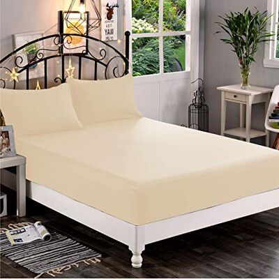 Elegant Comfort Premium hotelkwaliteit hoeslaken 1500, zachte microvezel, diepe zak tot 40,6 cm, kreuk- en kleurecht, kingsize bed, crème Elegant Comfort Premium hotelkwaliteit hoeslaken 1500, zachte microvezel, diepe zak tot 40,6 cm, kreuk- en kleurecht, kingsize bed, crème