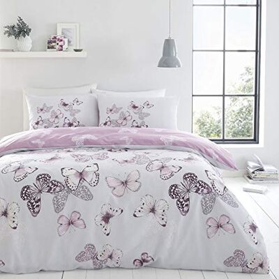 Catherine Lansfield Beddengoedset voor tweepersoonsbed met dekbedovertrek en kussenslopen, vlindermotief, gemêleerd Catherine Lansfield Beddengoedset voor tweepersoonsbed met dekbedovertrek en kussenslopen, vlindermotief, gemêleerd