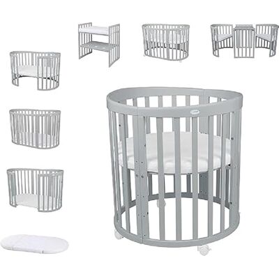 waldin Babybed, ovaal, 7-in-1, matras, wielen, plank, grijs waldin Babybed, ovaal, 7-in-1, matras, wielen, plank, grijs