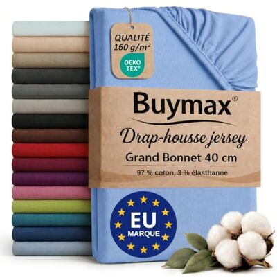 Buymax Hoeslaken, 140 x 200 160 x 220 cm, grote spanhoogte, lichtblauw Stretch jersey 160 g/m², 97% katoen, 3% elastaan, Oeko-Tex gecertificeerd, voor boxspring- en waterbedden, hoogte 40 cm. Buymax Hoeslaken, 140 x 200 160 x 220 cm, grote spanhoogte, lichtblauw Stretch jersey 160 g/m², 97% katoen, 3% elastaan, Oeko-Tex gecertificeerd, voor boxspring- en waterbedden, hoogte 40 cm.
