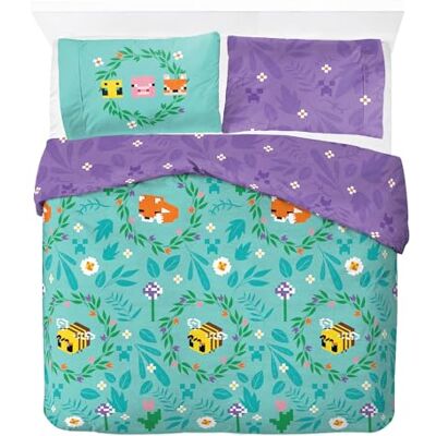 Jay Franco Minecraft Beddengoedset voor tweepersoonsbed, 100% katoen, bloemenpatroon, 50 x 70 cm Jay Franco Minecraft Beddengoedset voor tweepersoonsbed, 100% katoen, bloemenpatroon, 50 x 70 cm