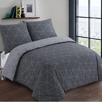 Vision Hugo Omkeerbare beddengoedset, 100% katoen, dekbedovertrek 260 x 240 cm met 2 kussenslopen, voor kingsize 2-persoonsbed, antraciet Vision Hugo Omkeerbare beddengoedset, 100% katoen, dekbedovertrek 260 x 240 cm met 2 kussenslopen, voor kingsize 2-persoonsbed, antraciet
