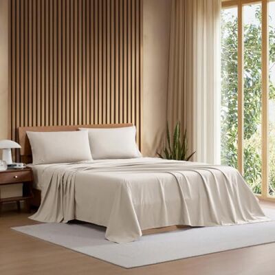 Lacoste 4-delige beddengoedset van 100% percal katoen, fris, scherp, mat en duurzaam, Oeko-Tex gecertificeerd, effen, puimsteen, kingsize Lacoste 4-delige beddengoedset van 100% percal katoen, fris, scherp, mat en duurzaam, Oeko-Tex gecertificeerd, effen, puimsteen, kingsize
