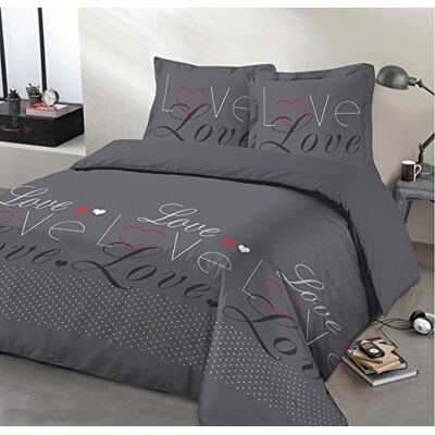 Vision Love Beddengoed Set Antraciet Dekbedovertrekset 200 x 200 cm met 2 Kussenslopen voor tweepersoonsbed 100% Katoen Vision Love Beddengoed Set Antraciet Dekbedovertrekset 200 x 200 cm met 2 Kussenslopen voor tweepersoonsbed 100% Katoen
