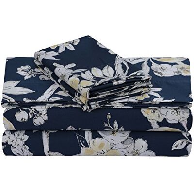 Tribeca Living Bedding set met extra diepe zakken, katoen, aantal draden 300, voor eenpersoonsbed, marineblauw / meerkleurig Tribeca Living Bedding set met extra diepe zakken, katoen, aantal draden 300, voor eenpersoonsbed, marineblauw / meerkleurig