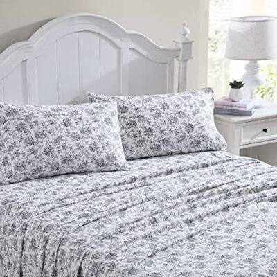 Laura Ashley Home Beddengoed van geborsteld katoenflanel voor extra zachtheid en comfort (Faye patroon, zwart, 4-delig, voor tweepersoonsbed) Laura Ashley Home Beddengoed van geborsteld katoenflanel voor extra zachtheid en comfort (Faye patroon, zwart, 4-delig, voor tweepersoonsbed)