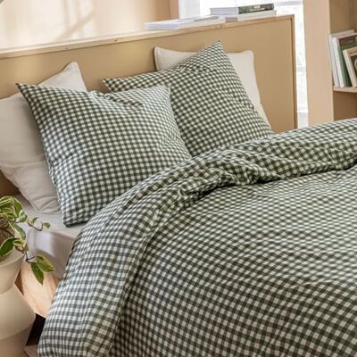 Terre de Nuit Vichy beddengoed 240 x 220 donkergroen groen geruit 57 draden/cm² rechte basis Terre de Nuit Vichy beddengoed 240 x 220 donkergroen groen geruit 57 draden/cm² rechte basis