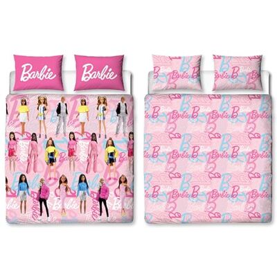 Character World Officiële Barbie beddengoedset voor tweepersoonsbed, omkeerbaar design zonder doos voor tieners en kinderen, met bijpassende kussenslopen, dekbedovertrek van polyester, roze Character World Officiële Barbie beddengoedset voor tweepersoonsbed, omkeerbaar design zonder doos voor tieners en kinderen, met bijpassende kussenslopen, dekbedovertrek van polyester, roze