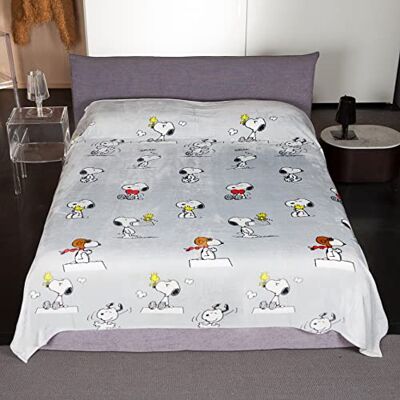 Kanguru Plaid Sprei voor 2 personen, Snoopy, fleecedeken, bankovertrek, flanel, grijs, 230 x 230 cm Kanguru Plaid Sprei voor 2 personen, Snoopy, fleecedeken, bankovertrek, flanel, grijs, 230 x 230 cm