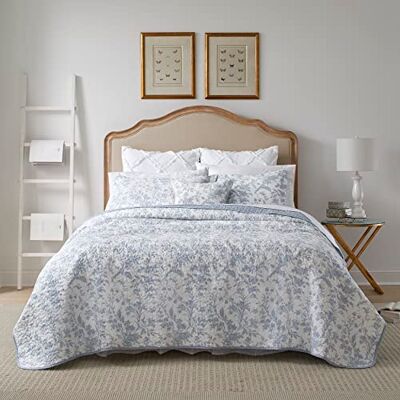 Laura Ashley Omkeerbaar gewatteerd katoenen beddengoed met bonus kussensloop voor alle seizoenen, woondecoratie, queensize bed, zacht blauw Laura Ashley Omkeerbaar gewatteerd katoenen beddengoed met bonus kussensloop voor alle seizoenen, woondecoratie, queensize bed, zacht blauw