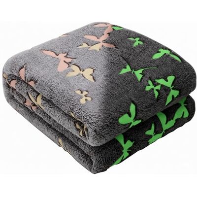 Kanguru Glow Fleecedeken, fosforescerend, voor 2 personen, flanel, vlinders, grijs, 230 x 230 cm Kanguru Glow Fleecedeken, fosforescerend, voor 2 personen, flanel, vlinders, grijs, 230 x 230 cm