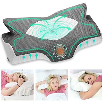 Elviros Hoofdkussen, traagschuim, ergonomisch nekkussen, orthopedisch, anti-pijn, ontspannen schouderspieren, donkergrijs Elviros Hoofdkussen, traagschuim, ergonomisch nekkussen, orthopedisch, anti-pijn, ontspannen schouderspieren, donkergrijs