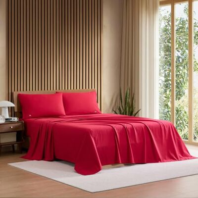 Lacoste Beddengoedset van 100% perkal, katoen, effen, Chili Pepper, tweepersoonsbed Lacoste Beddengoedset van 100% perkal, katoen, effen, Chili Pepper, tweepersoonsbed