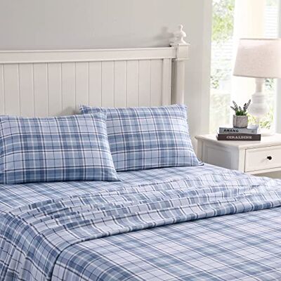 Laura Ashley Home Katoenen flanellen beddengoedset, blauw Schots patroon, tweepersoonsbed. Laura Ashley Home Katoenen flanellen beddengoedset, blauw Schots patroon, tweepersoonsbed.