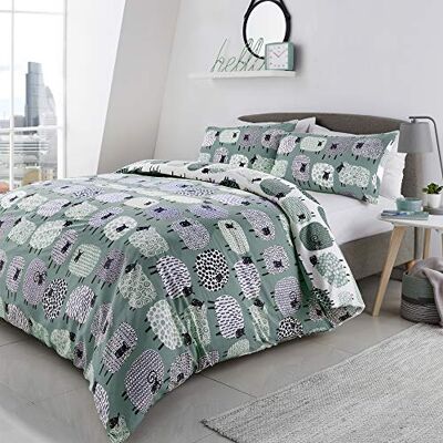 Fusion Omkeerbaar dekbedovertrek eendenblauw gestippeld Super kingsize bed (260 x 220 cm) boerderijdieren patroon wollen schaap Fusion Omkeerbaar dekbedovertrek eendenblauw gestippeld Super kingsize bed (260 x 220 cm) boerderijdieren patroon wollen schaap