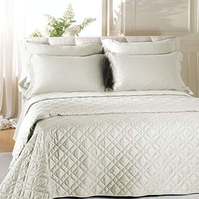 Caleffi Effen gewatteerde sprei van satijn voor tweepersoonsbed, crème Caleffi Effen gewatteerde sprei van satijn voor tweepersoonsbed, crème