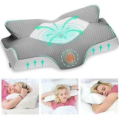 Elviros Hoofdkussen, traagschuim, ergonomisch nekkussen, orthopedisch, anti-pijn, ontspannen schouderspieren, grijs Elviros Hoofdkussen, traagschuim, ergonomisch nekkussen, orthopedisch, anti-pijn, ontspannen schouderspieren, grijs