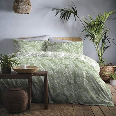 Fusion Matteo Green Leaf dekbedovertrek, super King Size (260 x 220 cm), omkeerbaar ontwerp (wit en groen), bladeren/groene bladeren dekbedovertrek, saliegroen beddengoed Fusion Matteo Green Leaf dekbedovertrek, super King Size (260 x 220 cm), omkeerbaar ontwerp (wit en groen), bladeren/groene bladeren dekbedovertrek, saliegroen beddengoed