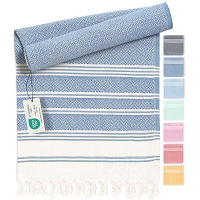 Fit-Flip Hamam Strandhanddoek, Fouta van 100% katoen, licht Turks laken Sneldrogende Turkse hamamhanddoek, grote fouta of pestemal, ruitblauw, 100 x 200 cm Fit-Flip Hamam Strandhanddoek, Fouta van 100% katoen, licht Turks laken Sneldrogende Turkse hamamhanddoek, grote fouta of pestemal, ruitblauw, 100 x 200 cm