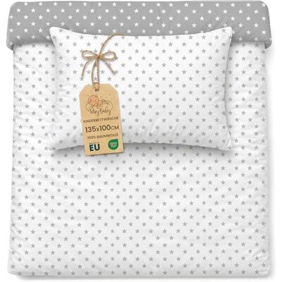 Totsy Baby Kinderdekbedovertrek 100 x 135 cm kinderbeddengoed met katoenen kussensloop 60 x 40 cm, katoen, wit met grijze sterren, grijs met witte sterren Totsy Baby Kinderdekbedovertrek 100 x 135 cm kinderbeddengoed met katoenen kussensloop 60 x 40 cm, katoen, wit met grijze sterren, grijs met witte sterren