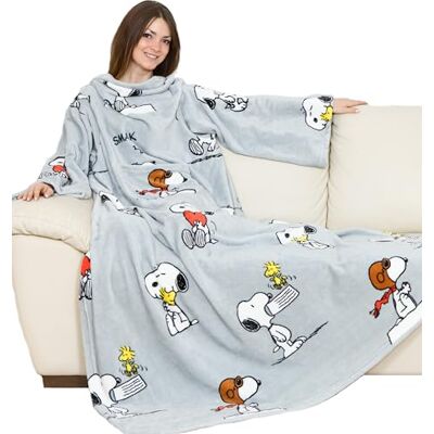 Kanguru Deluxe Snoopy, superzachte en gezellige fleecedeken met mouwen met buidelzak, kleur grijs, volwassen grootte 140 x 180 cm Kanguru Deluxe Snoopy, superzachte en gezellige fleecedeken met mouwen met buidelzak, kleur grijs, volwassen grootte 140 x 180 cm
