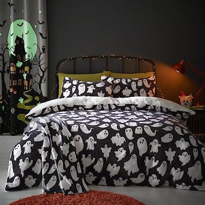 Bedlam Griezelig Halloween spook fleece dekbedovertrek Eenpersoons bed (140 x 200 cm) Omkeerbaar ontwerp Zacht en comfortabel fleece Wit Schattig spook beddengoed Decoraties Bedlam Griezelig Halloween spook fleece dekbedovertrek Eenpersoons bed (140 x 200 cm) Omkeerbaar ontwerp Zacht en comfortabel fleece Wit Schattig spook beddengoed Decoraties