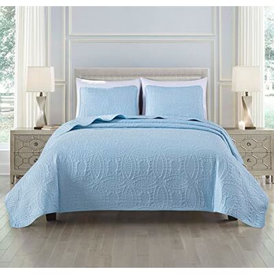 Chezmoi Collection Austin 3-delige sprei set met extra grote sprei (kingsize bed, chambray blauw) Chezmoi Collection Austin 3-delige sprei set met extra grote sprei (kingsize bed, chambray blauw)