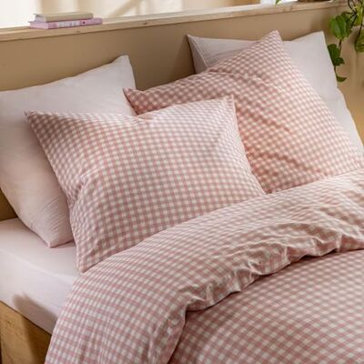 Terre de Nuit Vichy beddengoed 240 x 220 roze roze geruit 57 draden/cm² rechte basis Terre de Nuit Vichy beddengoed 240 x 220 roze roze geruit 57 draden/cm² rechte basis