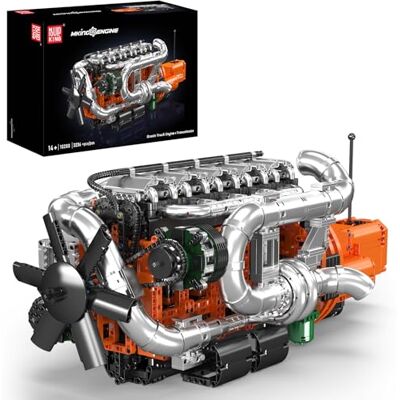 Mould King 10200 vrachtwagenmotorbouwstenen, MOC-motormodel met batterijmotor en versnellingsbak, verzamelbouwset, cadeau voor volwassenen (meer dan 3070 Mould King 10200 vrachtwagenmotorbouwstenen, MOC-motormodel met batterijmotor en versnellingsbak, verzamelbouwset, cadeau voor volwassenen (meer dan 3070