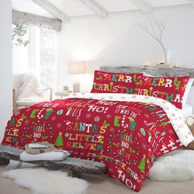 Fusion Dekbedovertrek met kerstspreuken – eenpersoonsbed (140 x 200 cm) – omkeerbaar (2 motieven) – inclusief 1 kussensloop – dekbedovertrek sneeuwvlokken – kerstbeddengoed in rood en wit Fusion Dekbedovertrek met kerstspreuken – eenpersoonsbed (140 x 200 cm) – omkeerbaar (2 motieven) – inclusief 1 kussensloop – dekbedovertrek sneeuwvlokken – kerstbeddengoed in rood en wit