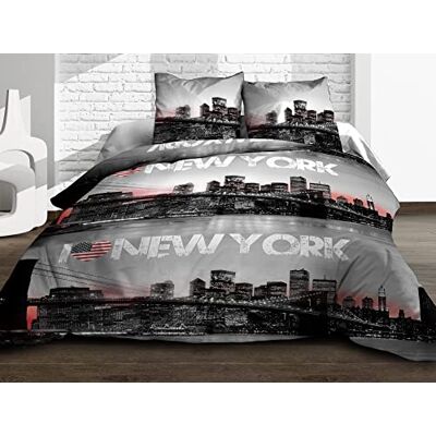Le linge de Jules Beddengoed + hoeslaken, 140 x 190 cm, 2 T, puur katoen, 57 draden/cm², New York, grijs Le linge de Jules Beddengoed + hoeslaken, 140 x 190 cm, 2 T, puur katoen, 57 draden/cm², New York, grijs