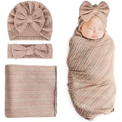 DRESHOW Pasgeboren babydeken voor meisjes met bijpassende hoed en hoofdband keuze voor pasgeboren douche Eén maat DRESHOW Pasgeboren babydeken voor meisjes met bijpassende hoed en hoofdband keuze voor pasgeboren douche Eén maat