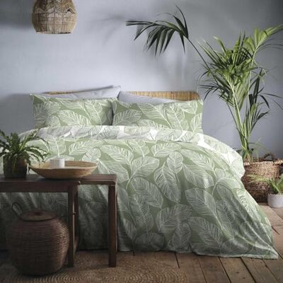 Fusion Matteo Green Leaf dekbedovertrek, super kingsize (200 x 200 cm), omkeerbaar ontwerp (wit en groen), bladeren/groene bladeren dekbedovertrek, saliegroen beddengoed Collectie Fusion Matteo Green Leaf dekbedovertrek, super kingsize (200 x 200 cm), omkeerbaar ontwerp (wit en groen), bladeren/groene bladeren dekbedovertrek, saliegroen beddengoed Collectie