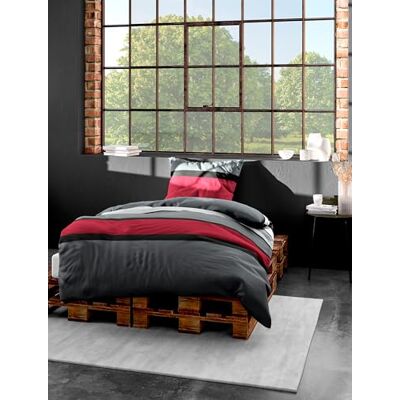 Bierbaum Mako 63 katoensatijn beddengoedset rood 4757, veelkleurig, 155 x 220 cm Bierbaum Mako 63 katoensatijn beddengoedset rood 4757, veelkleurig, 155 x 220 cm