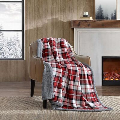Eddie Bauer Deken, omkeerbaar sherpa-pluche beddengoed, interieurdecoratie, geruit, Oeko-Tex gecertificeerd (rode parkwood plaid, gooi) Eddie Bauer Deken, omkeerbaar sherpa-pluche beddengoed, interieurdecoratie, geruit, Oeko-Tex gecertificeerd (rode parkwood plaid, gooi)