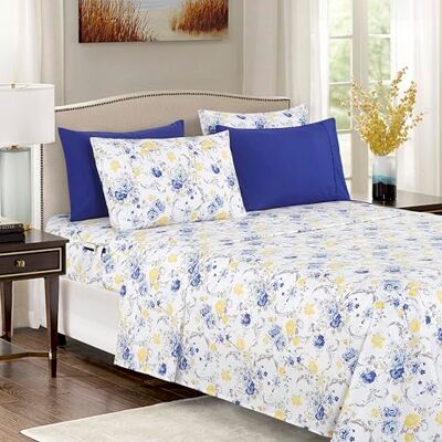 Elegant Comfort Jenna 6-delige beddengoedset, zachte en comfortabele hotelkwaliteit microvezel 1500 beddengoedset, diepe zak, kreukvrij, bloemenpatroon, queensize, goud Elegant Comfort Jenna 6-delige beddengoedset, zachte en comfortabele hotelkwaliteit microvezel 1500 beddengoedset, diepe zak, kreukvrij, bloemenpatroon, queensize, goud