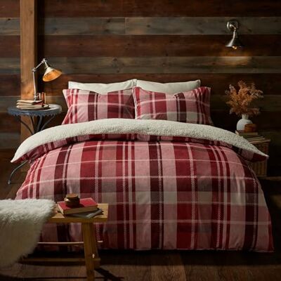 Fusion Strata Dekbedovertrek van fleece, geruit, rood, voor tweepersoonsbed (200 x 200 cm), tartan, omkeerbaar beddengoed, bordeauxrood, teddybeer en wit Fusion Strata Dekbedovertrek van fleece, geruit, rood, voor tweepersoonsbed (200 x 200 cm), tartan, omkeerbaar beddengoed, bordeauxrood, teddybeer en wit