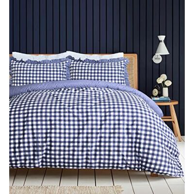 Sleepdown Gingham-patroon dekbedovertrek set met kussenslopen, effen blauw, dekbedovertrek en kussenslopen voor tweepersoonsbed (200 x 200 cm) Sleepdown Gingham-patroon dekbedovertrek set met kussenslopen, effen blauw, dekbedovertrek en kussenslopen voor tweepersoonsbed (200 x 200 cm)