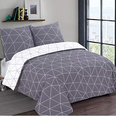 Vision Hugo Omkeerbare beddengoedset, 100% katoen, dekbedovertrek 260 x 240 cm met 2 kussenslopen, voor kingsize 2-persoonsbed, grijs Vision Hugo Omkeerbare beddengoedset, 100% katoen, dekbedovertrek 260 x 240 cm met 2 kussenslopen, voor kingsize 2-persoonsbed, grijs