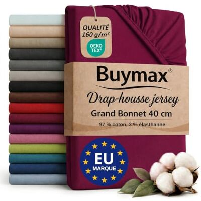Buymax Hoeslaken 140 x 200 160 x 220 cm grote bonnet bordeaux Stretch jersey 160 g/m², 97% katoen, 3% elastaan, Oeko-Tex gecertificeerd, voor boxspring- en waterbedden, hoogte 40 cm. Buymax Hoeslaken 140 x 200 160 x 220 cm grote bonnet bordeaux Stretch jersey 160 g/m², 97% katoen, 3% elastaan, Oeko-Tex gecertificeerd, voor boxspring- en waterbedden, hoogte 40 cm.