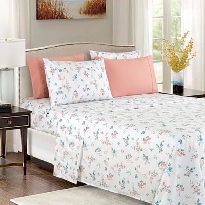 Elegant Comfort 6-delige zachte en comfortabele beddengoedset hotelkwaliteit 1500 microvezel diepe zak kreukvrij bloemenpatroon beddengoed set tweepersoons, roze celia Elegant Comfort 6-delige zachte en comfortabele beddengoedset hotelkwaliteit 1500 microvezel diepe zak kreukvrij bloemenpatroon beddengoed set tweepersoons, roze celia