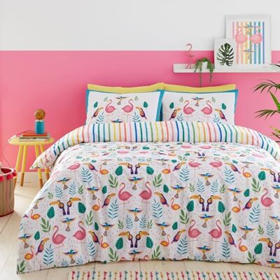 Fusion Tropische flamingo omkeerbaar beddengoed tweepersoonsbed in roze Fusion Tropische flamingo omkeerbaar beddengoed tweepersoonsbed in roze