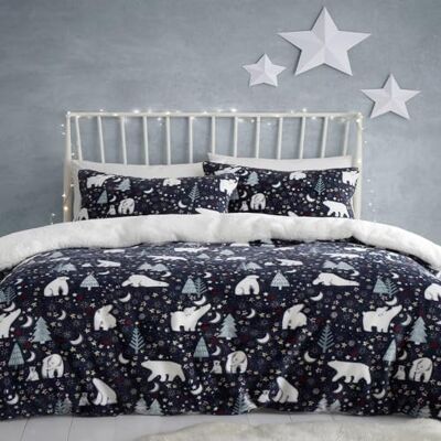 Fusion Beddengoed voor tweepersoonsbed met sterren-ijsbeer-motief, 200 x 200 cm, omkeerbaar, 2 kussenslopen, arctisch marineblauw, winterbeddengoed, feestelijk Fusion Beddengoed voor tweepersoonsbed met sterren-ijsbeer-motief, 200 x 200 cm, omkeerbaar, 2 kussenslopen, arctisch marineblauw, winterbeddengoed, feestelijk