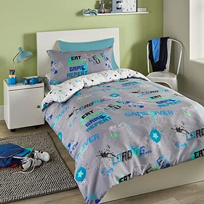 Bedlam Grijs beddengoed voor tweepersoonsbed (200 x 200 cm) Glow in the dark Speelbedaccessoires Omkeerbaar ontwerp Game Glow collectie Bedlam Grijs beddengoed voor tweepersoonsbed (200 x 200 cm) Glow in the dark Speelbedaccessoires Omkeerbaar ontwerp Game Glow collectie