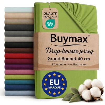 Buymax Hoeslaken stretch 140 x 200 160 x 220 cm, voor waterbedden en boxspringbedden, voor matrassen tot 35 cm hoogte, appelgroen Jersey extensible 160 g/m², 97% coton 3% élasthanne, certifié OEKO-TEX, pour lits boxspring et à eau, bonnet 40 cm. Buymax Hoeslaken stretch 140 x 200 160 x 220 cm, voor waterbedden en boxspringbedden, voor matrassen tot 35 cm hoogte, appelgroen Jersey extensible 160 g/m², 97% coton 3% élasthanne, certifié OEKO-TEX, pour lits boxspring et à eau, bonnet 40 cm.